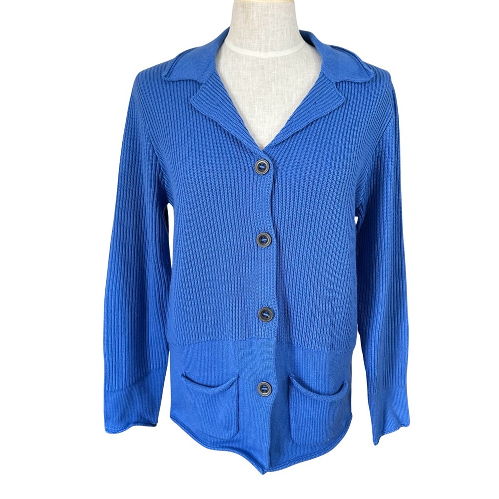 EUC Diktons Barcelona Merino Wool Blend Sweater Blazer Cardigan Women L Blue Rib